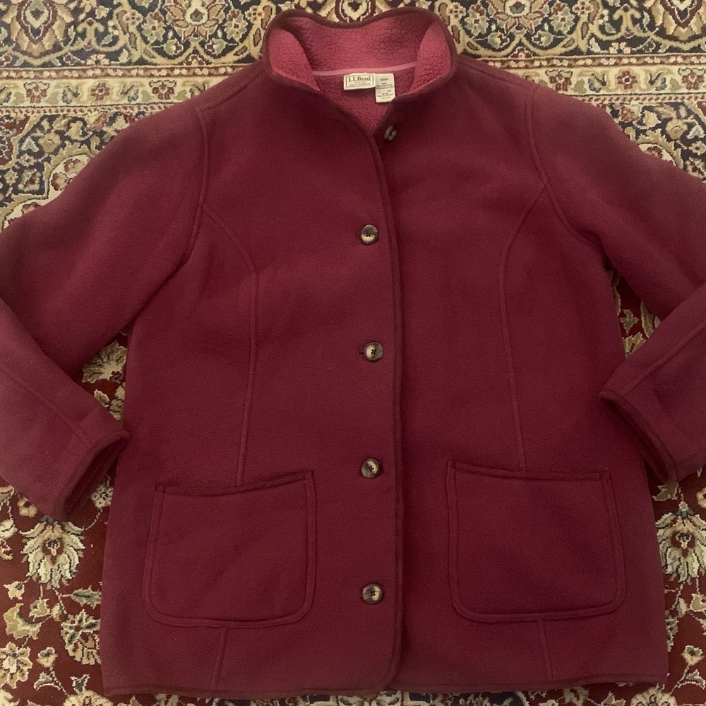 L.L. Bean Women's Burgundy Fleece Button-Front Jacket